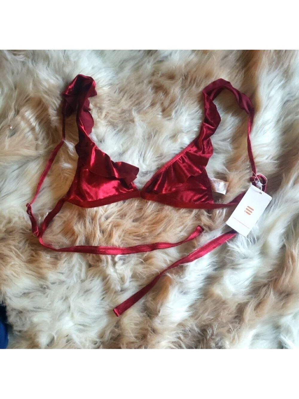 New: Red Flounce Bikini Top